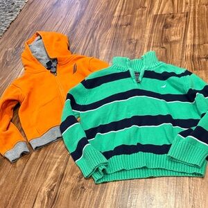 Nautica Kids Orange Hoodie and Green Striped Sweater - size Boys 5